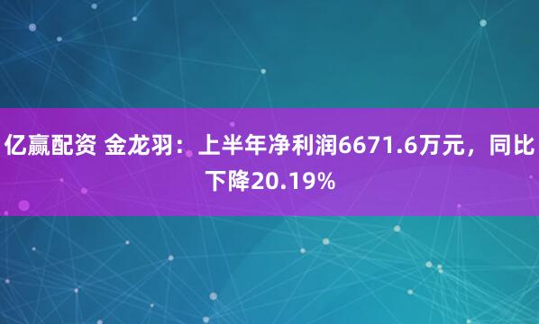 亿赢配资 金龙羽:上半年净利润6671.6万元,同比下降20.19%