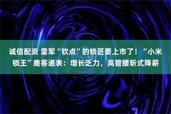 诚信配资 雷军“钦点”的锁匠要上市了!“小米锁王”鹿客递表:增长乏力,高管腰斩式降薪